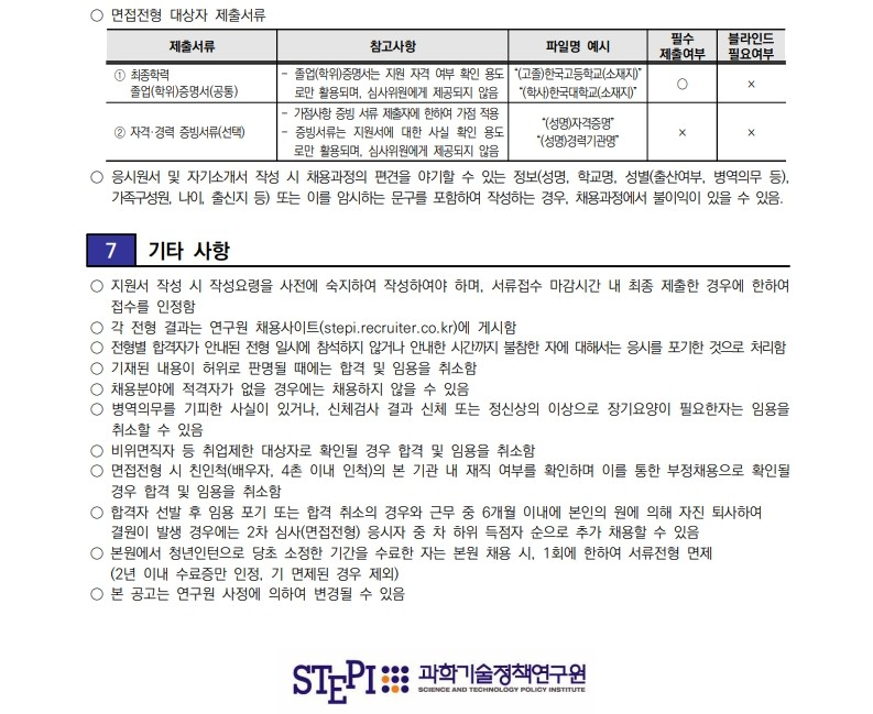 [과학기술정책연구원] 4차 청년인턴 채용