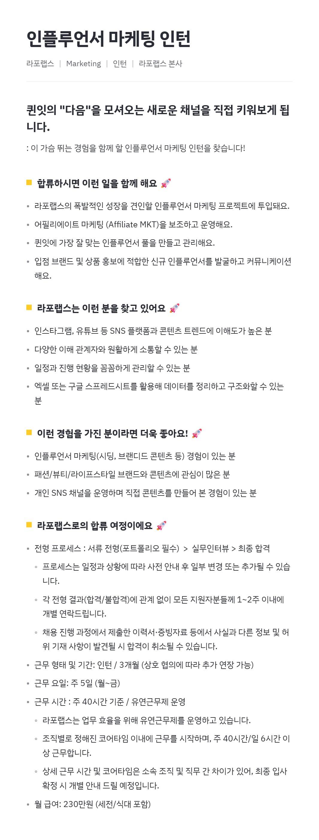인플루언서 마케팅 인턴