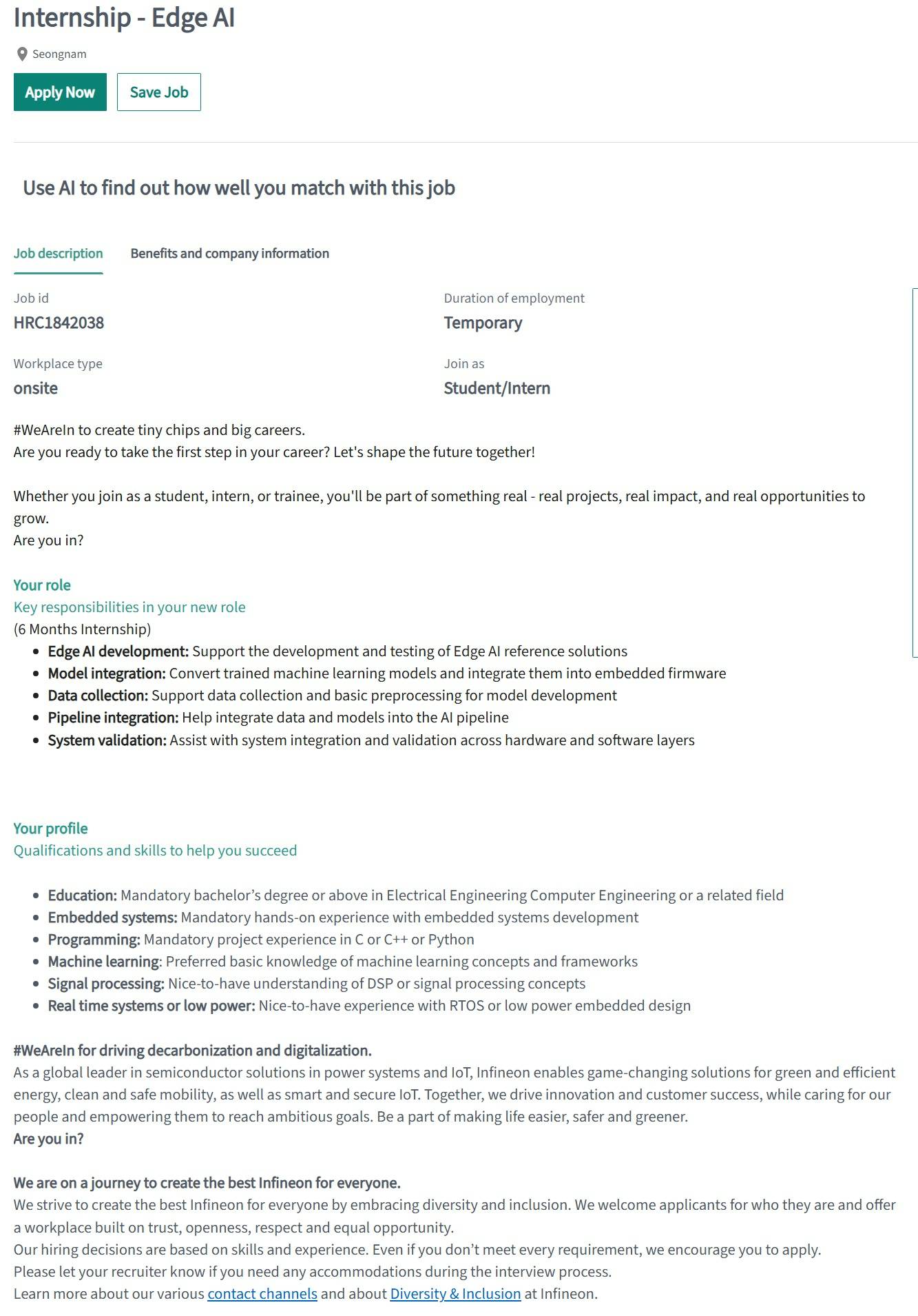 [인피니언테크놀로지스코리아] Internship - Edge AI