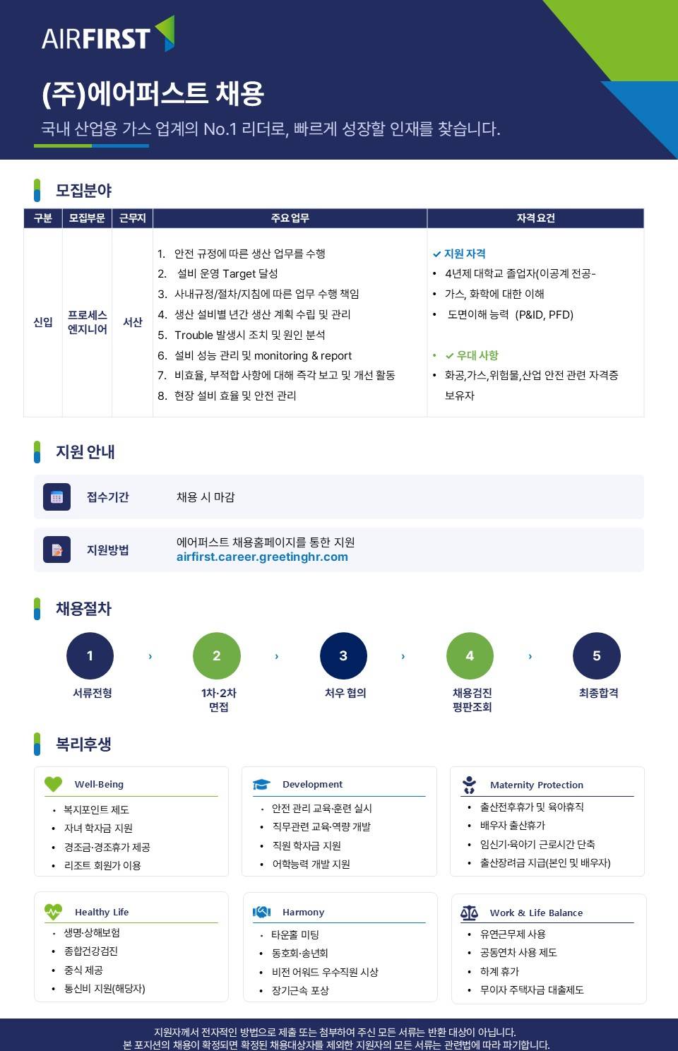 [에어퍼스트] 서산공장 프로세스 엔지니어