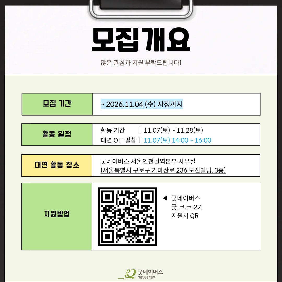[굿네이버스 서울인천권역본부] '굿.크.크 (Good Campaign Crew)' 2기 모집 (수료증/기획/팀 프로젝트)