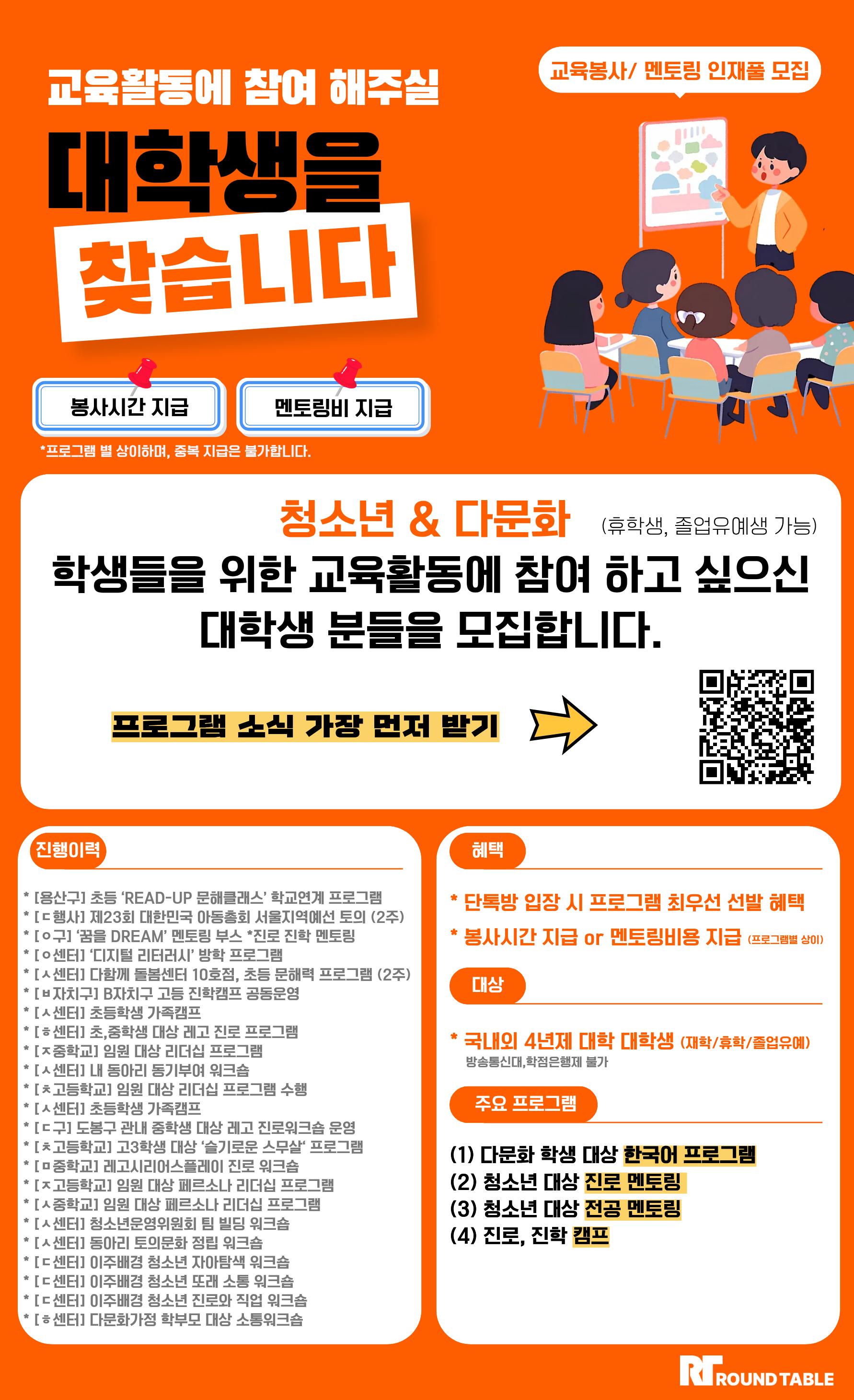 (교육 활동) 라운드테이블 교육프로그램 봉사,멘토링 인재풀