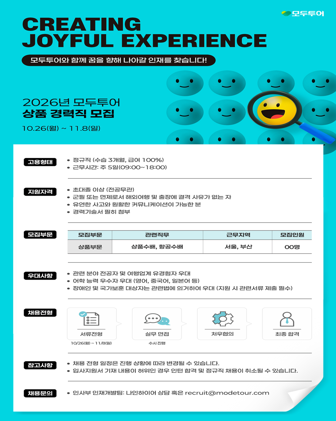 2026년 모두투어 상품 경력직 채용